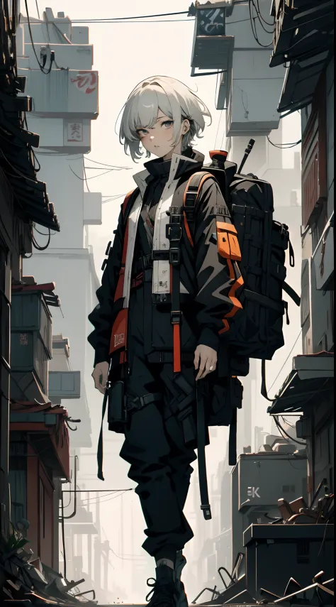 anime - style image of a woman with a sword and a backpack, guweiz, badass anime 8 k, wearing japanese techwear, artwork in the ...