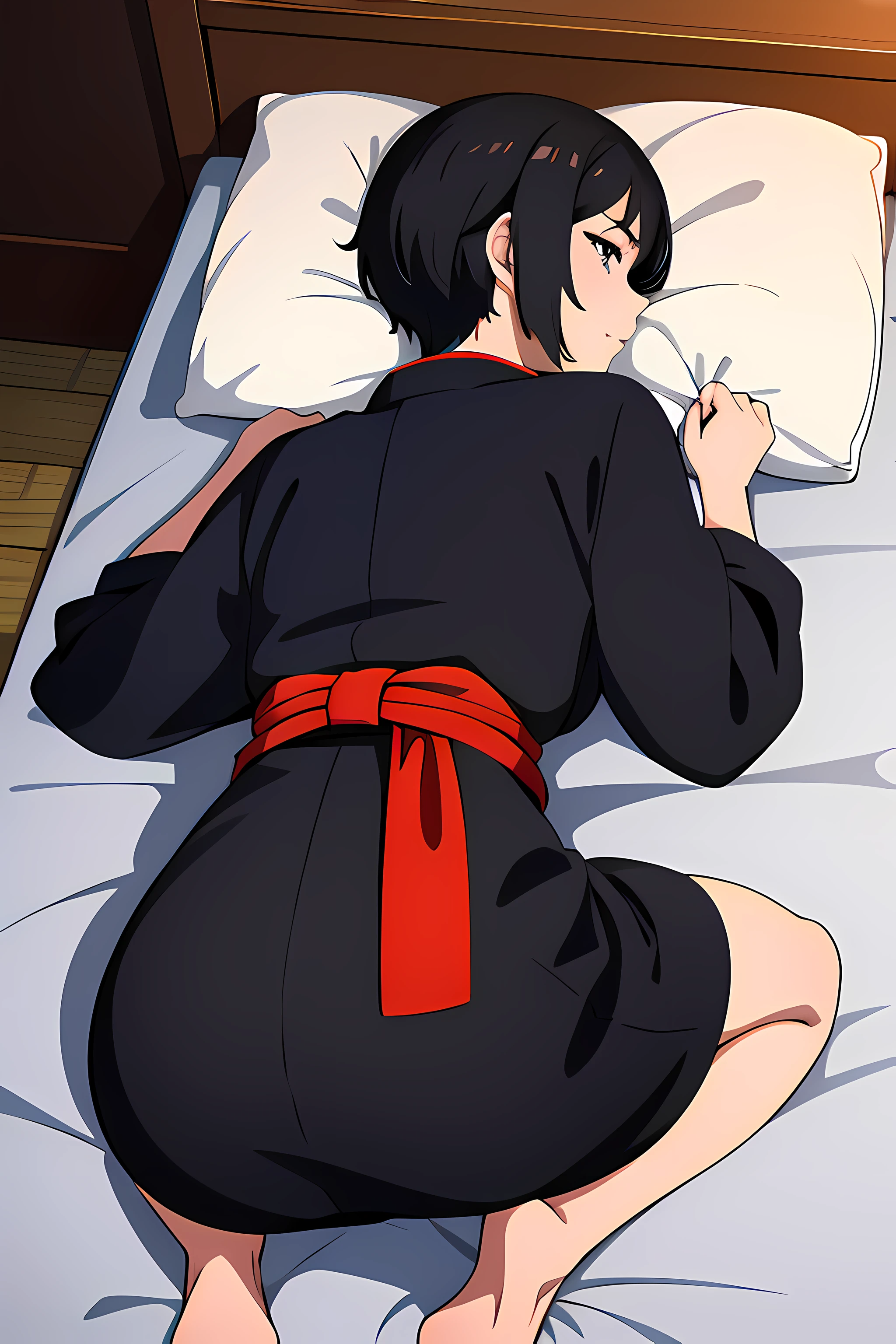 Anime character laying on a bed with a pillow and a pillow case - SeaArt AI