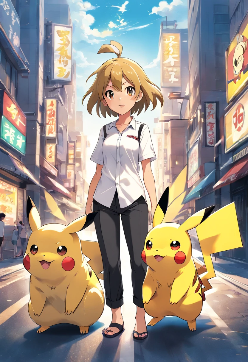 Pokémon: Pikachu wears a white shirt and black pants