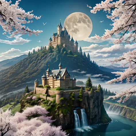 ​masterpiece、hightquality、Realistic、landscape shot、life-like、A detailed、Like the photo、Castle shining in the sky、Castle of the G...