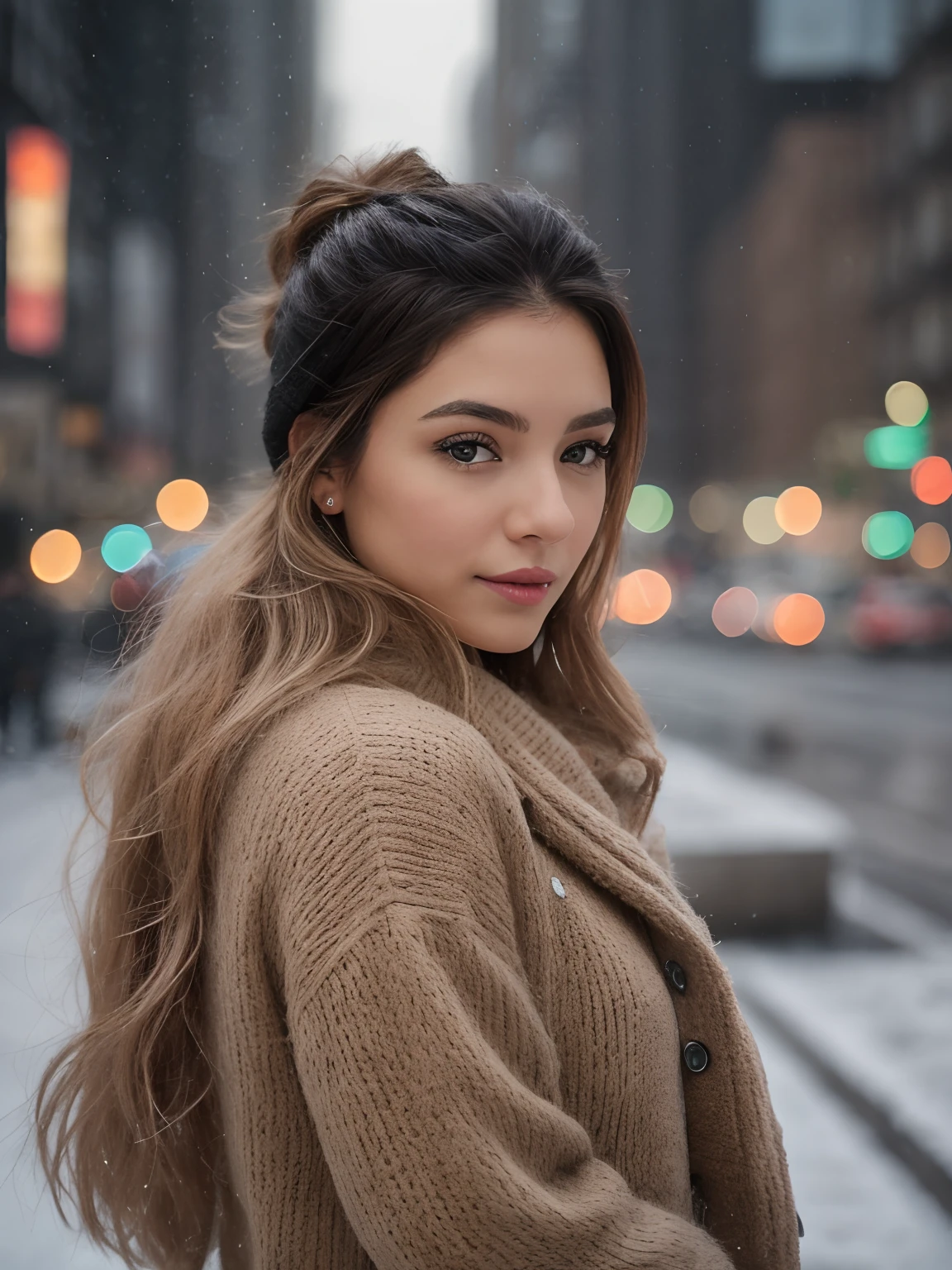 A close up of a woman with long hair wearing a coat - SeaArt AI