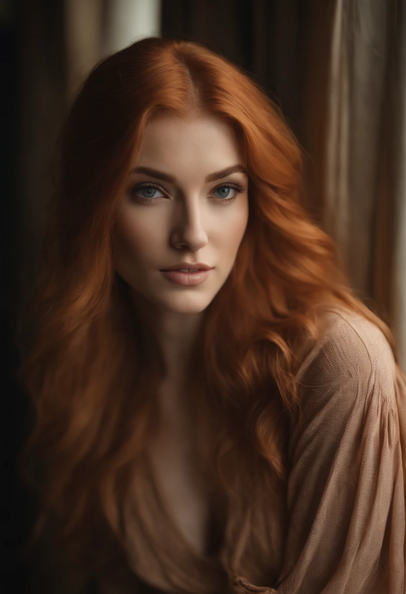 A Close Up Of A Woman With Long Red Hair Posing For A Picture - Seaart Ai