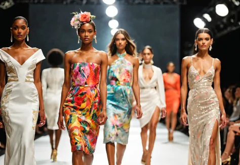 A dynamic Afrofuturist fashion show, featuring models adorned in