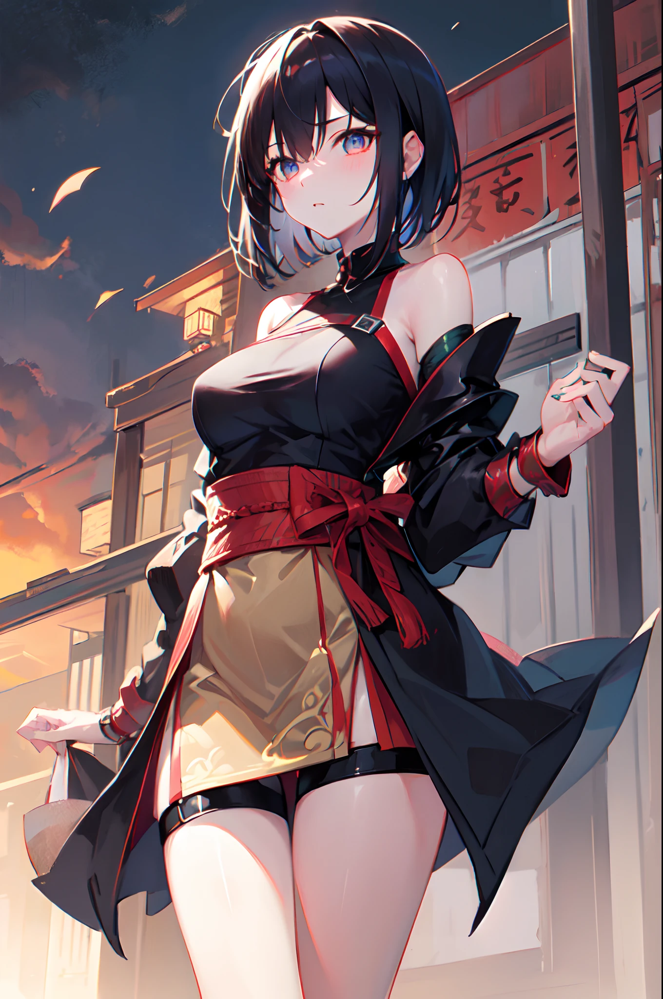 assassin、short-hair、Black hair, Eyes are red、daggers、a cool、Nero、A sexy、in the edo era