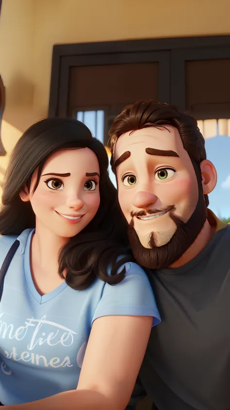 casal homem e mulher no estilo Disney Pixar, alta qualidade, melhor qualidade com por do sol ao fundo