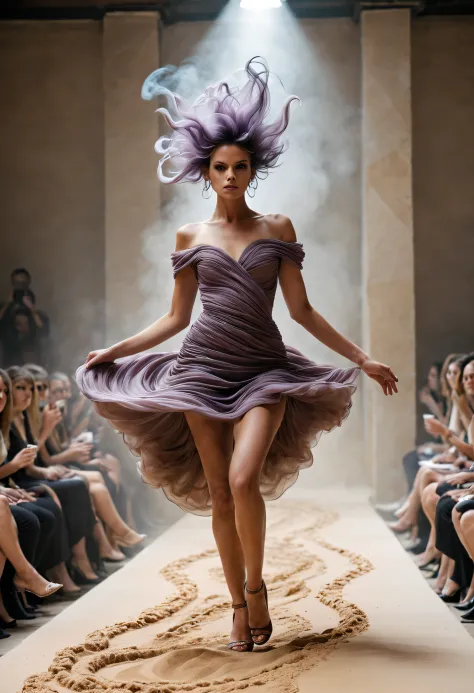 (photo of a female model walking the catwalk in coffee-colored haute couture）,haute couture, witch clothes，the scene of the pari...