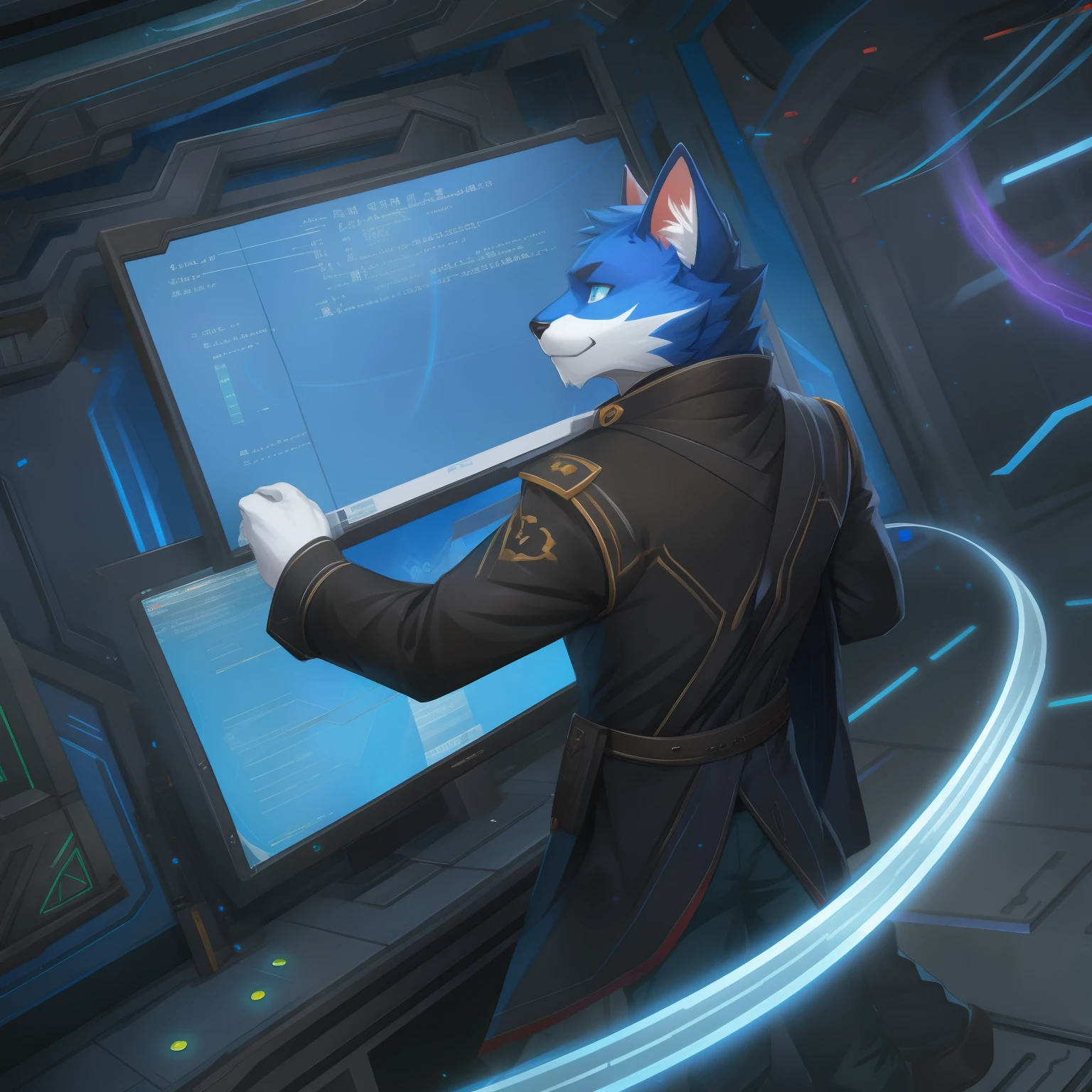 Male blue cat，Electronic left eye，Chinese trench coat，code，quantum，Blizzard