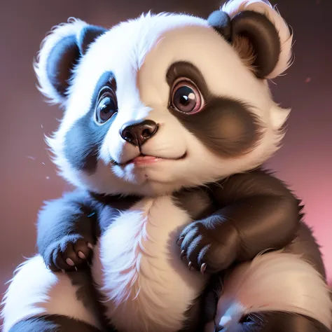 Cute baby panda bear, Disney pixar 3D style, with big extended eyes, 32k resolutions, full body, light pink background --auto --s2