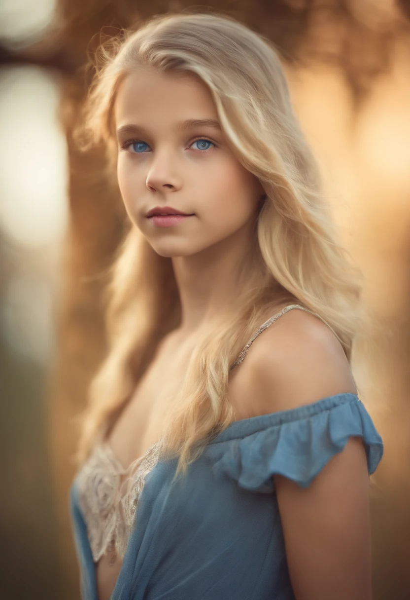 A close up of a young girl with blue eyes and blonde hair - SeaArt AI