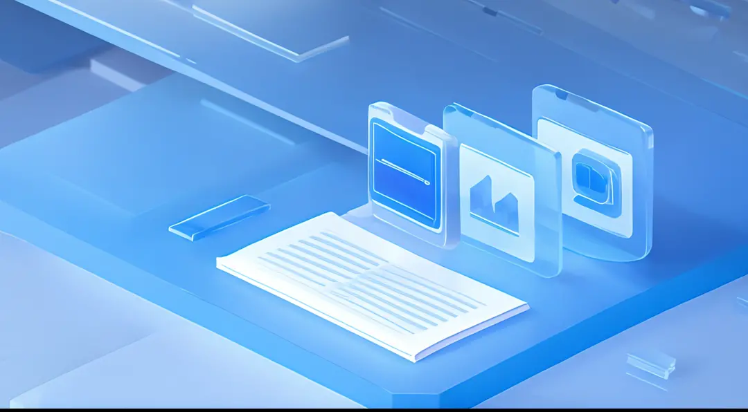 A blue tech background，There are folders and papers，Light blue