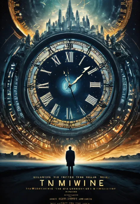 prepare for a mind-bending cinematic experience with this captivating movie poster for a time travel thriller, where intricate t...