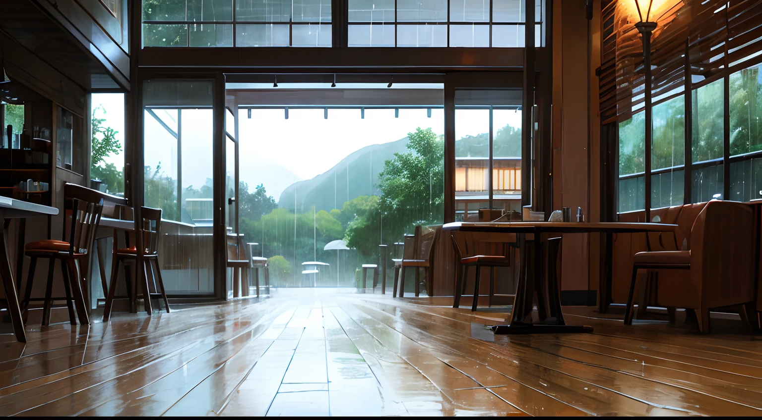 regentag café landschaft regnet regnerischen tag warmes licht
