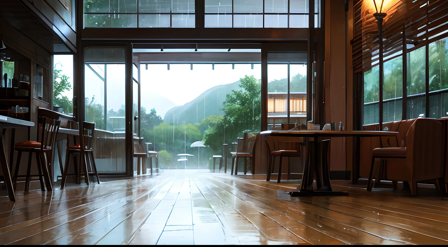 rainy day café landscape raining rainy day warm light café