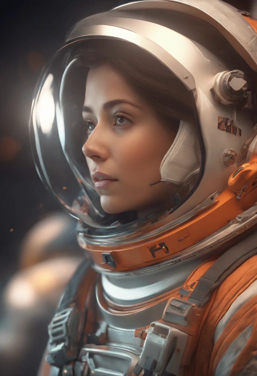 female astronaut j0rd7nj0n3s  in space, beautiful face, realistic photo, (portrait), [smoke], [haze], natural lighting, shallow depth of field, photographed on a Canon EOS-1D X Mark III, 50mm lens, F/2.8, (intricately detailed, hyperdetailed), ((RAW color)), sharp focus, HDR, 4k resolution, Cinematic film