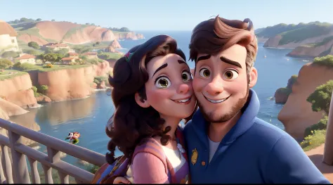 Um Casal de namorados felizes estilo Disney Pixar, alta qualidade, melhor qualidade