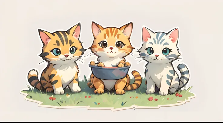 group of cute cats dining on g - SeaArt AI