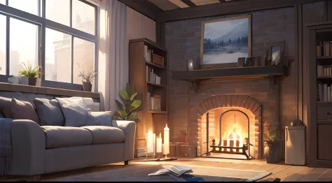 indoor with fireplace night illustration night indoors living graphic top quality landscape