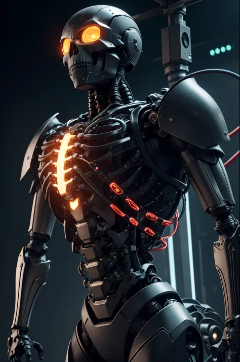 1 Upper body only produced,The skeleton and internal circuits of the machine are built,Mechanical Boy,((super realistic details)),and countless cables extending from the back,A camera eye that glows red in only one eye,A small sparkling blue crystal on the...
