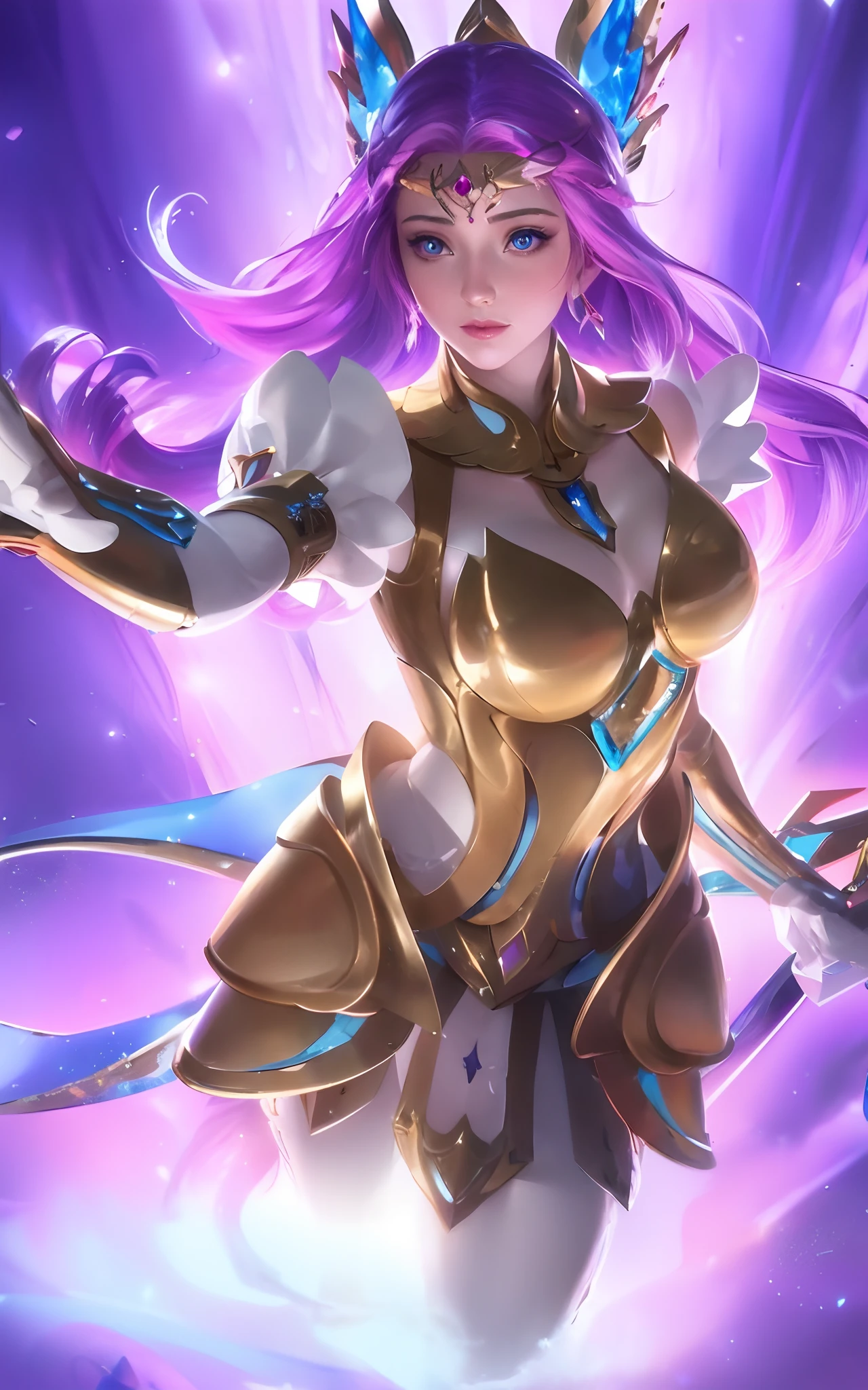 a close up of a woman with purple hair and a crown on her head, a portrait inspired by Leona Wood, Artstation, fantasy art, portrait knights of zodiac girl, knights of zodiac girl, zenra taliyah, extremely detailed artgerm, seraphine ahri kda, orianna, kda, cushart krenz key art feminine