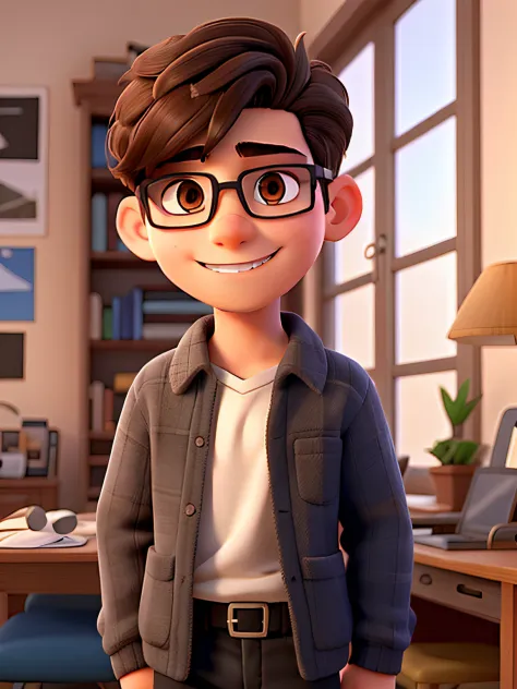 A boy with dark hair with glasses