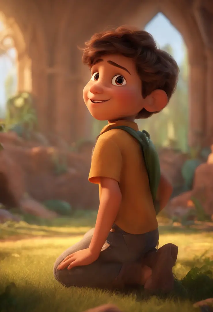 Image of a boy for a story in a YouTube video in Pixar format, He's the little allabester, He's the class leader, He's outgoing, Playful and gets up for a lot of things and likes dinosaurs