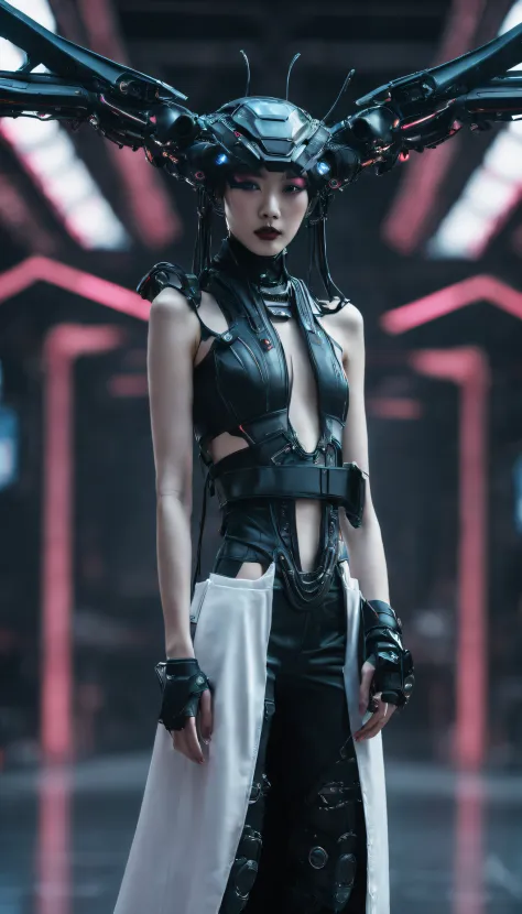 a fashion runway for alien technology , cyberpunk fashion photography , inspired by chinese xianxia and dark gothic。(best qualit...