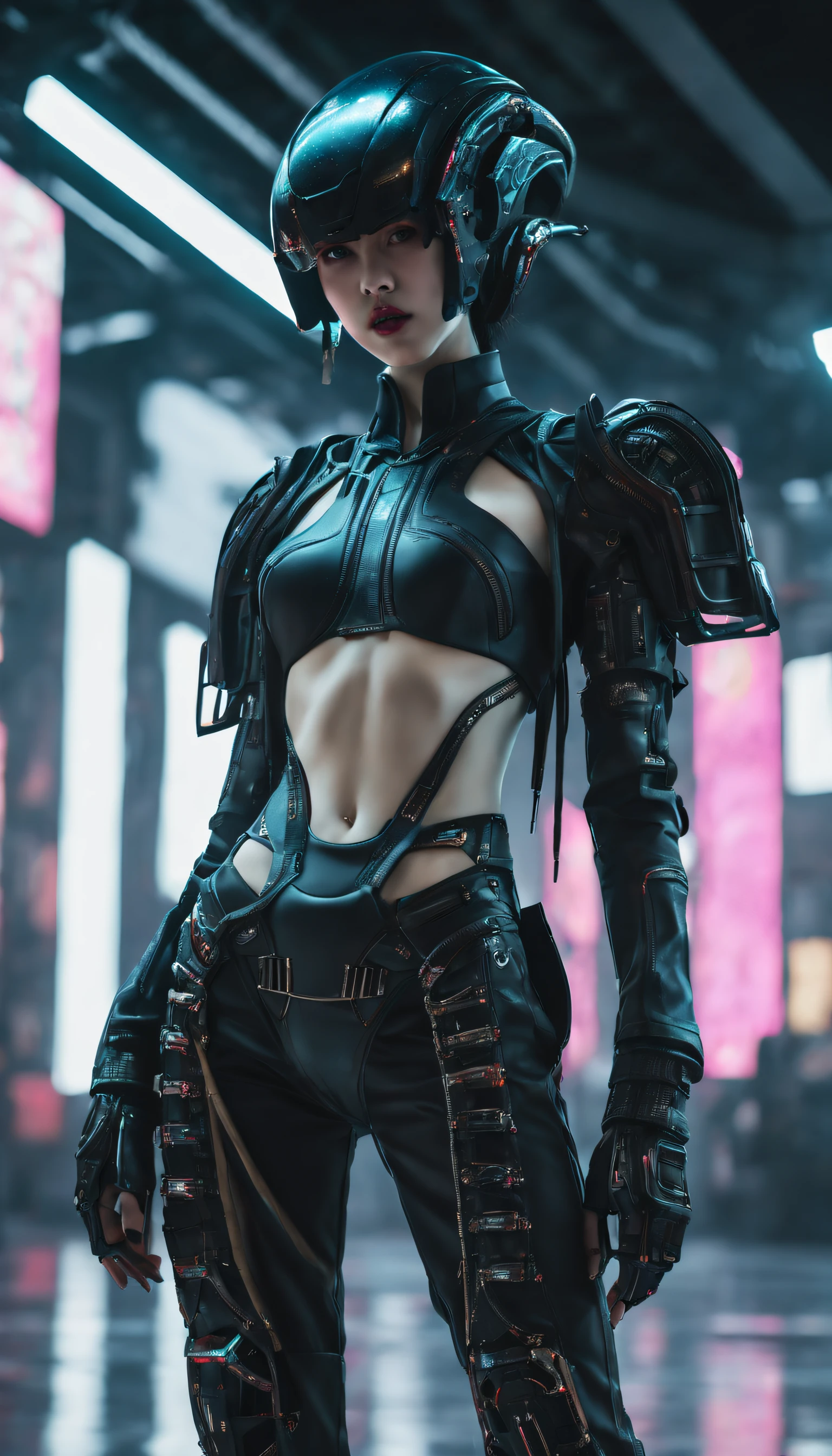 A fashion runway for alien technology , Cyberpunk fashion photography , Inspired by Chinese Xianxia and Dark Gothic。(Best quality,4K,8K,A high resolution,Masterpiece:1.2), (Realistic,Photorealistic,photo-realistic:1.37).
