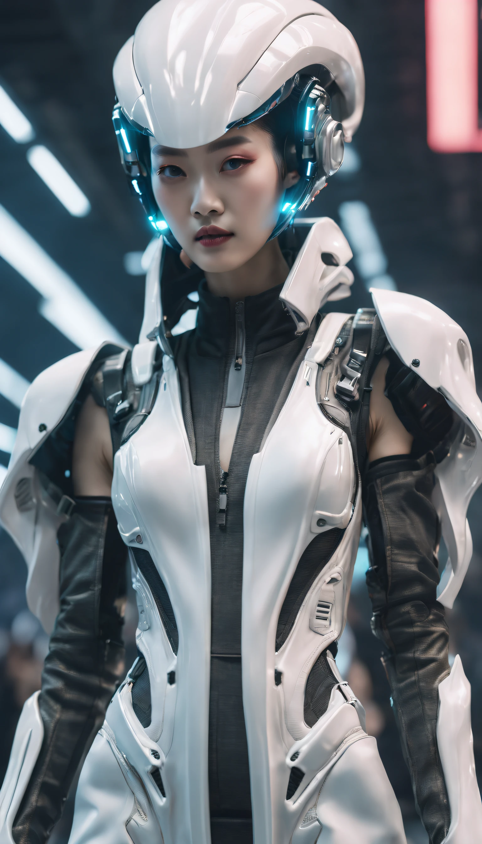 Ein Laufsteg für außerirdische Technologie , Modefotografie , Inspiriert von chinesischem Xianxia und Cyberpunk。(beste Qualität,4K,8K,Eine hohe Auflösung,Meisterwerk:1.2), (Realistisch,fotorealistisch,fotorealistisch:1.37).