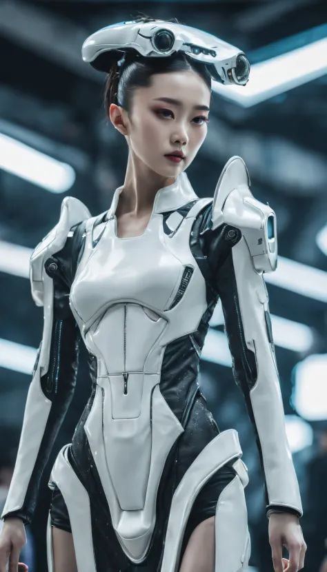 A fashion runway for alien technology , vogue photography , Inspired by Chinese Xianxia and cyberpunk。(Best quality,4K,8K,A high...