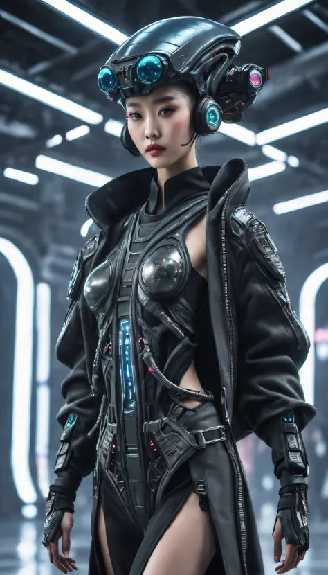 A fashion runway for alien technology , vogue photography , Inspired by Chinese Xianxia and cyberpunk。(Best quality,4K,8K,A high...