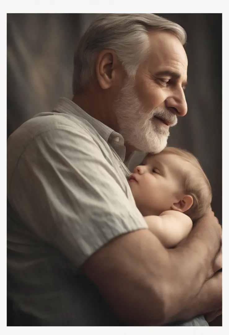 high-quality,portrait,painting,oil painting,realistic,emotional,detailed eyes,detailed nose,detailed lips,gray hair,wrinkles,loving expression,kind eyes,gentle smile,father and son,father and daughter,[warm colors],[soft lighting],[subtle brushstrokes],stu...
