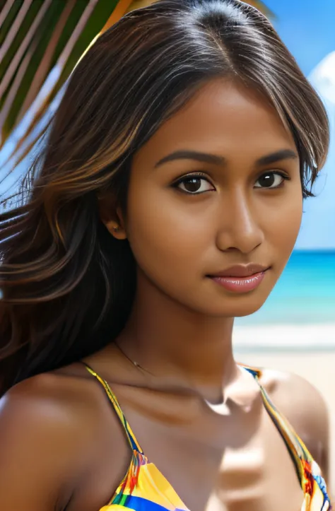(best quality,ultra-detailed,realistic),photorealistic,1girl,timor,wearing animal pattern bikini,angelicagr:1.1,beautiful detailed eyes,beautiful detailed lips,extremely detailed face,long eyelashes,beach background,bright sunlight,golden sand,crystal clea...