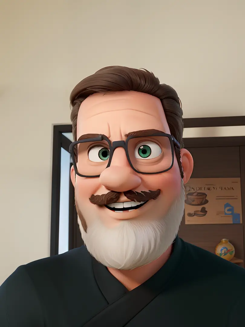 Poster no estilo Disney pixar, alta qualidade, melhor qualidade, homem sexy branco, 30 anos cabelo grisalho barba grisalha, musculoso, com fundo em um restaurante a luz de velas