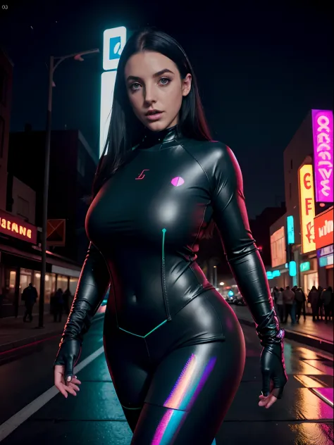sexual, wearing dark high contrast holographic skintight clothing:1.2, fit girl, hourglass figure, dark clothing, high contrast ...