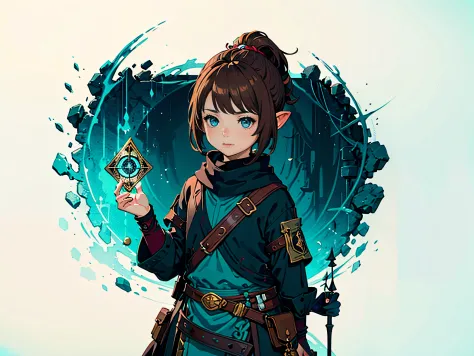 lalafel,midget,enviable brown hair,cute blue eyes,holding tarot cards,very detailed,8k,portraits,soft color palette,and vibrant ...