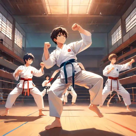 Anime karate fighter in a ring with a crowd watching - SeaArt AI