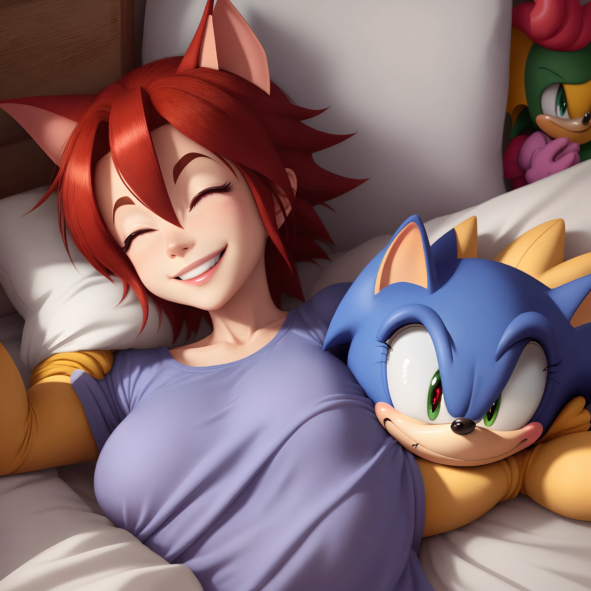 Sonic the hedge and tails character laying in bed with pillows - SeaArt AI