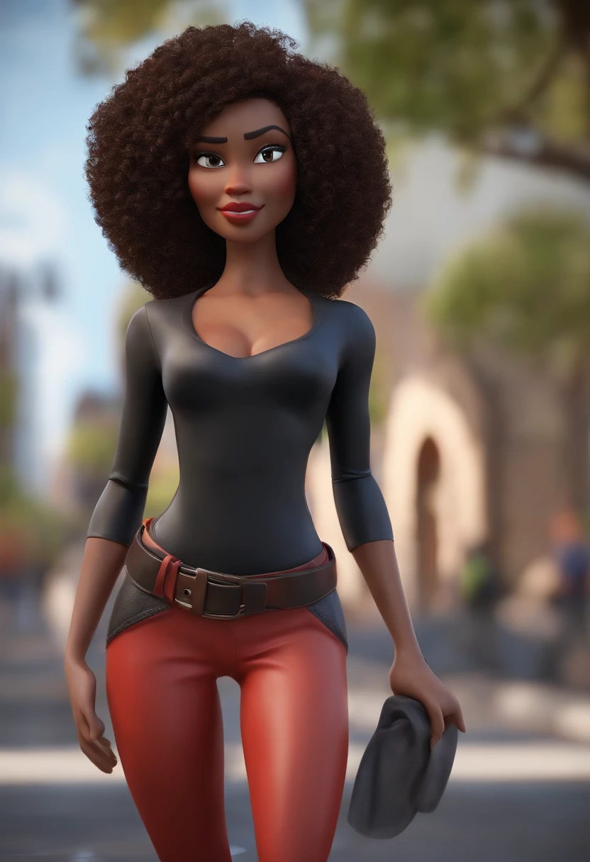 A cartoon image of a woman with an afro and a black top - SeaArt AI