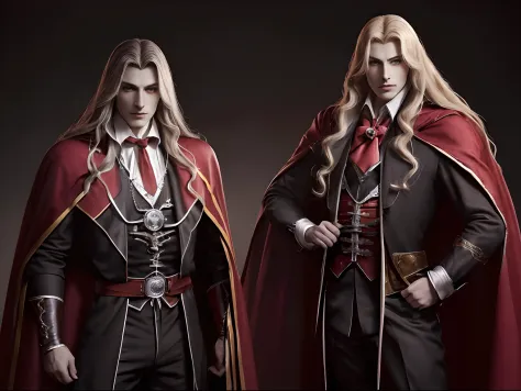 (((dracula)))8k,((from Castlevania)((elegante))(((red cape)))caliente, hermoso,((alucard)),(((viste ropa ajustada )))((tiene una...