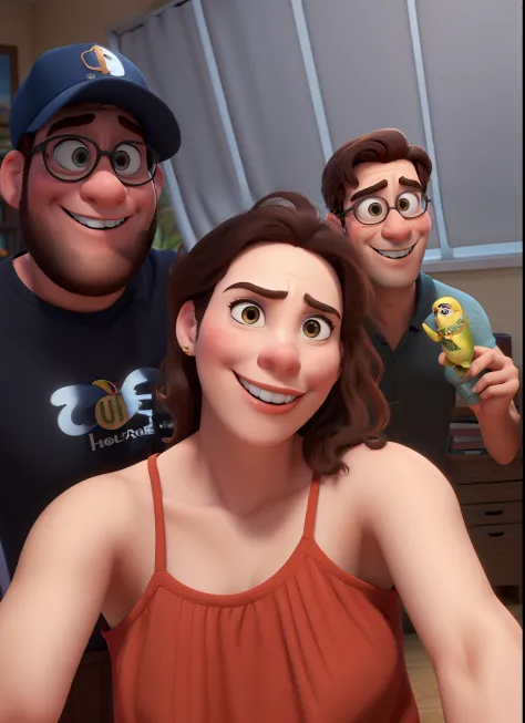 Um homem e duas mulheres no estilo Disney/Pixar em alta qualidade, melhor qualidade.