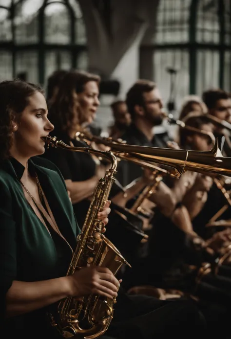 Silhuetas Conjunto Músicos Tocando Instrumentos Sopro Trombeta Trombone  Flauta Saxofone imagem vetorial de Yuralsart© 660600090