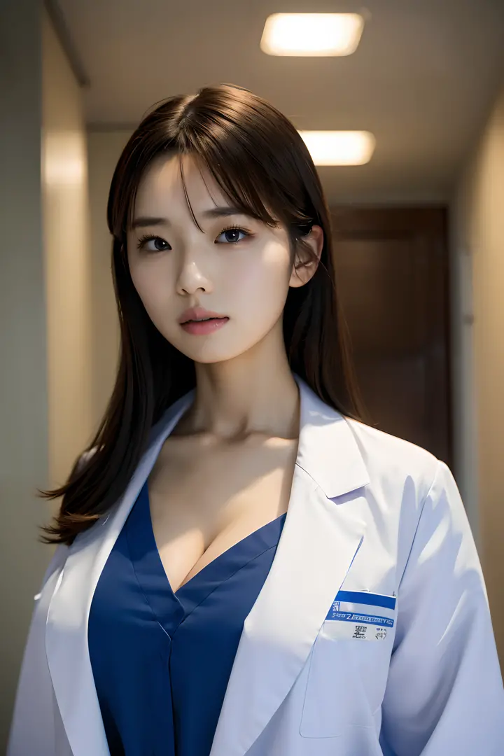 Photorealistic beautiful doctor、stunningly beautiful、Wearing the Doctor's lab coat over a shirt,, (top-quality、8K、32K、​masterpie...