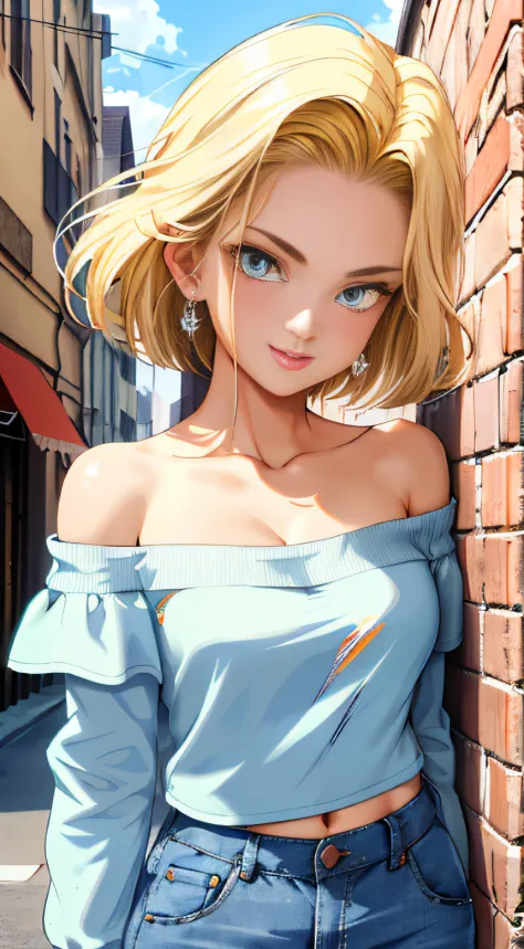 tmasterpiece， Best quality at best， ultra - detailed， absurderes， Portrait beautiful Android18DB， 独奏， 耳Nipple Ring， (比基尼:1.5)，un...