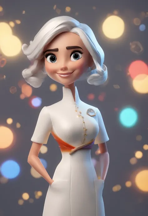 A cartoon character of a woman in a white dress with a white hair - SeaArt  AI