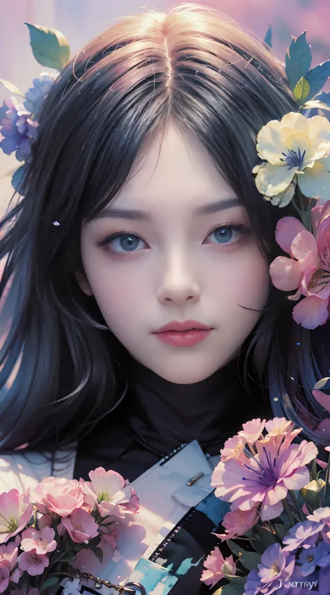 add_detail:2,1girl,detailed face,princess,taoist),flower, Lisianthus ,in the style of light pink and light azure, dreamy and rom...