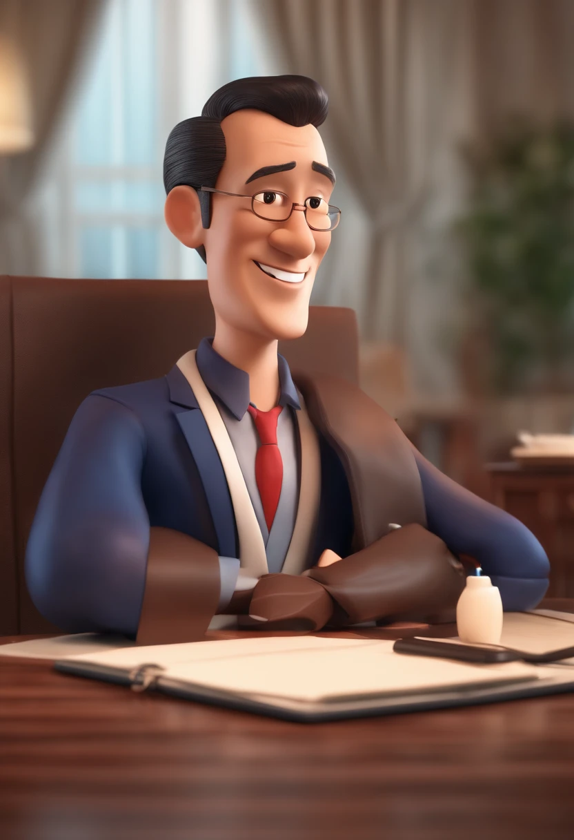 Cartoon character of a Japanese man orthopedic doctor, without glasses, cabelo preto e corte social, vestindo uma camisa azul e gravata vermelha e jaleco branco, without stethoscope, personagem animado, Caractere estilizado, animation style rendering, 3D estilizado, Arnold Maya render, 3 d render stylized, toon render keyshot, Personagem 3D, Personagem 3D, 3d rendering stylized, 3 d character render, personagem de desenho animado, Personagem de close up, Pose de personagem, (Estilo Pixar) (master part:1.2) (Bokeh) (best quality) (pele detalhada) (textura detalhada) (8k) (argila) (Cinematic lighting) (foco nítido，Senta e vaza a parte superior do corpo