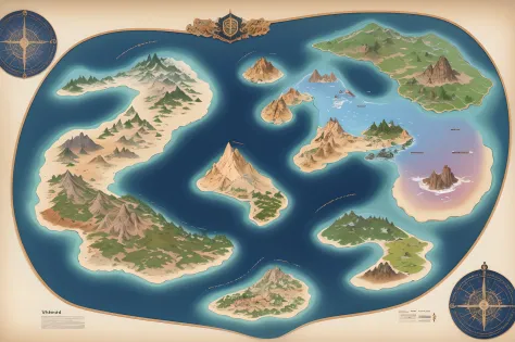 Mapa em folha, mundo, Middle-earth Tokkien World Style, varios continentes pequenos