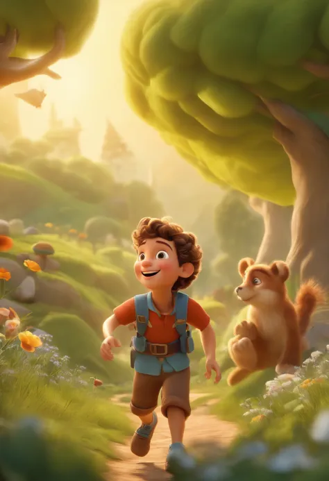 best quality,4k,8k,highres,masterpiece:1.2,ultra-detailed,realistic:1.37,boy for a Pixar-style YouTube video,illustration,imaginative landscape,every detail matters,playful and energetic,leader of the class,expressive eyes,bright smile,cute dimples,curly h...