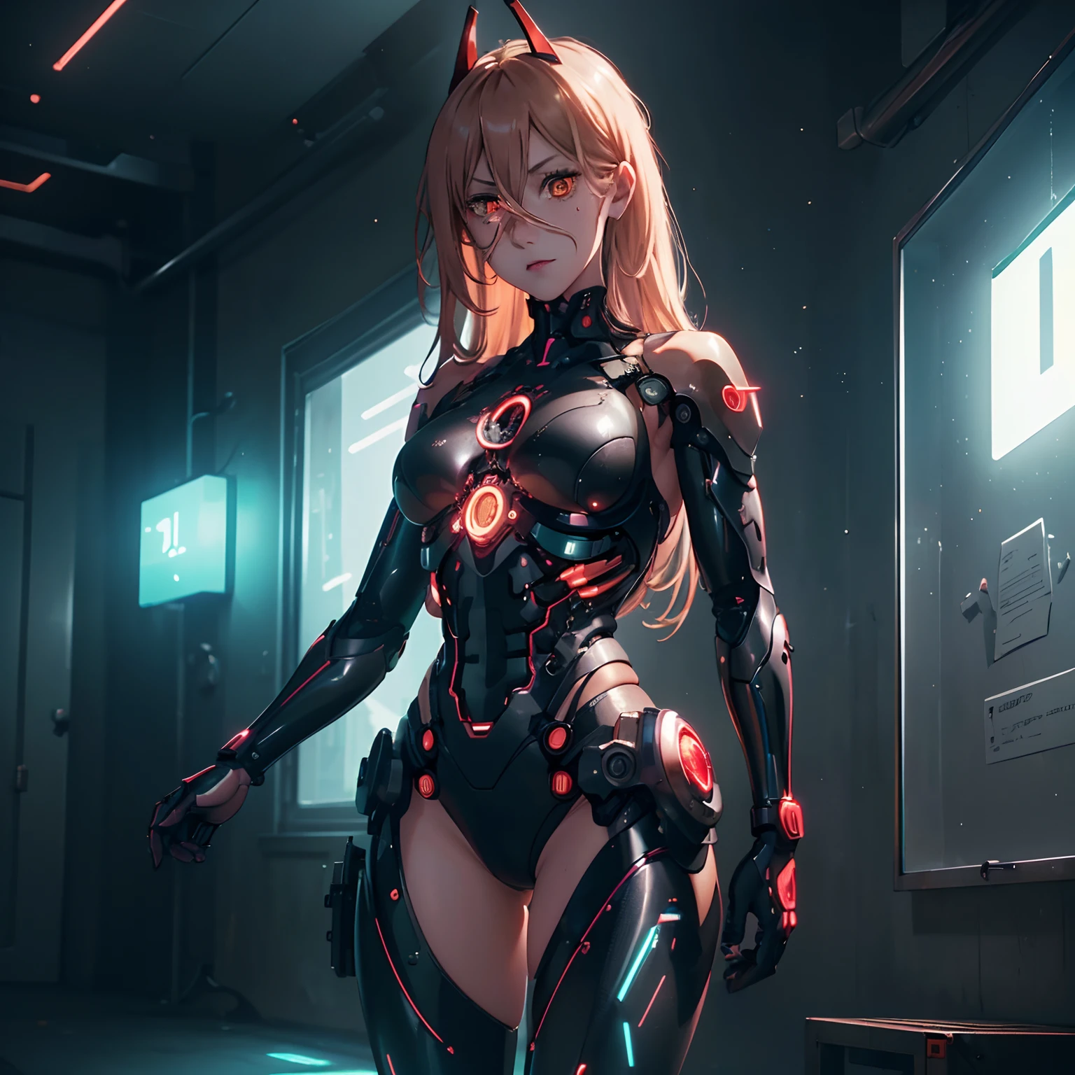 (巨作:1.2, Best Quality), (highly detailed CG Unity 8k wallpaper, best shadow), A highly detailed, (meticulously detailed beautiful eyes: 1.2), (1girll), ((cyborg, High-tech,neon lights)), (cowboy shot:1.2), anime, futuristic, 巨作, Best Quality, highly detail, 4k