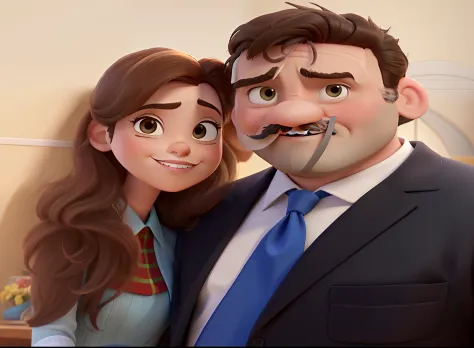 casal homem com bigode e mulher no estilo Disney Pixar, alta qualidade, melhor qualidade